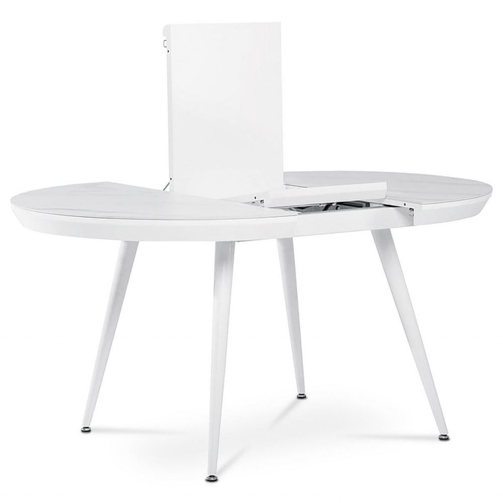 eoshop Jedálenský stôl 110+40x110 cm, keramická doska biely mramor, MDF. kov.nohy, biely mat HT-409M WT